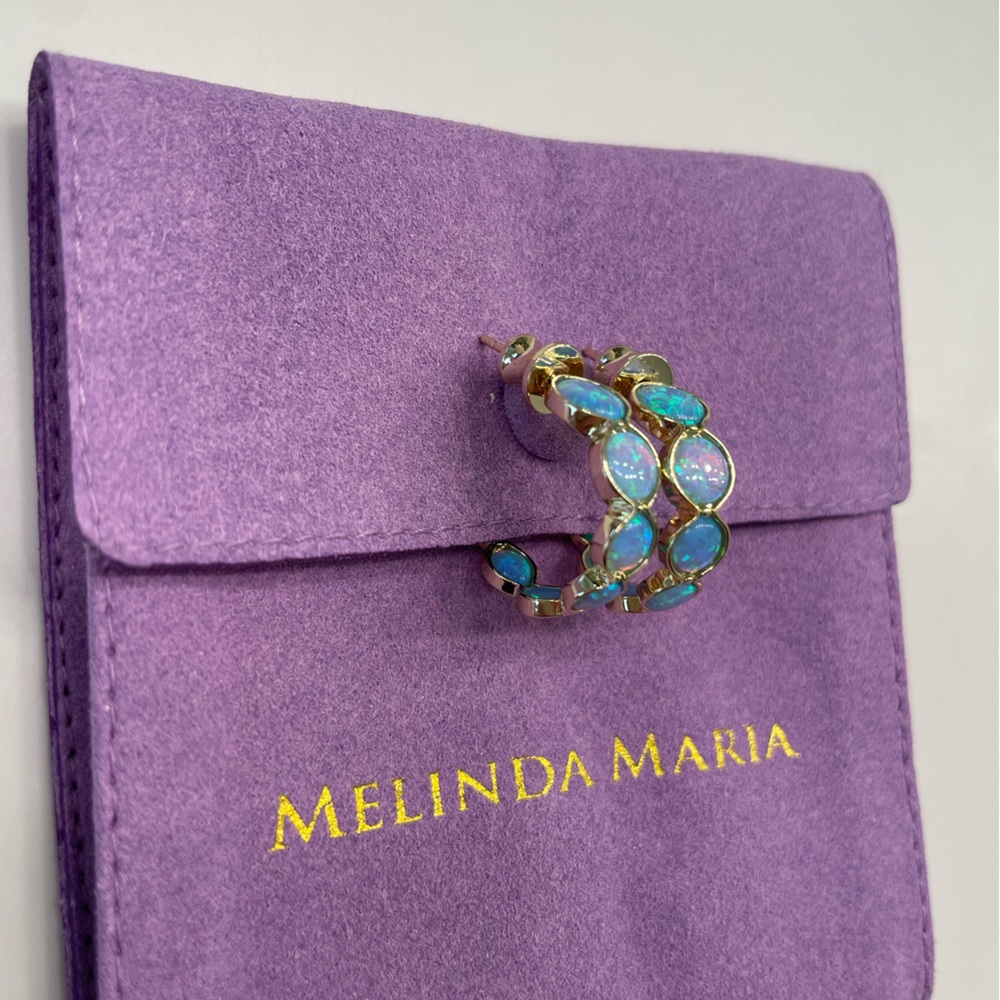 NWT Melinda Maria “She’s an Icon” Blue Opal .75 Hoops - Picture 4 of 8